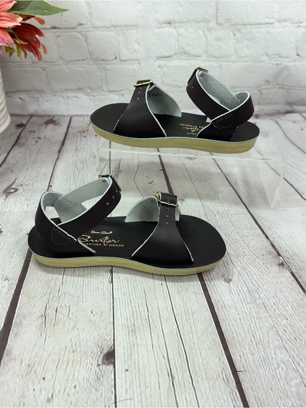 sun san surfer classic Buckle leather Strap Sandals brown toddler 10 neutral